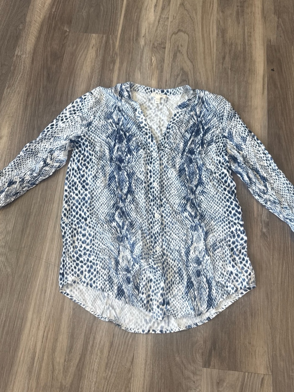 Soft Joie Blue and White Snake-Print Button Down Shirt